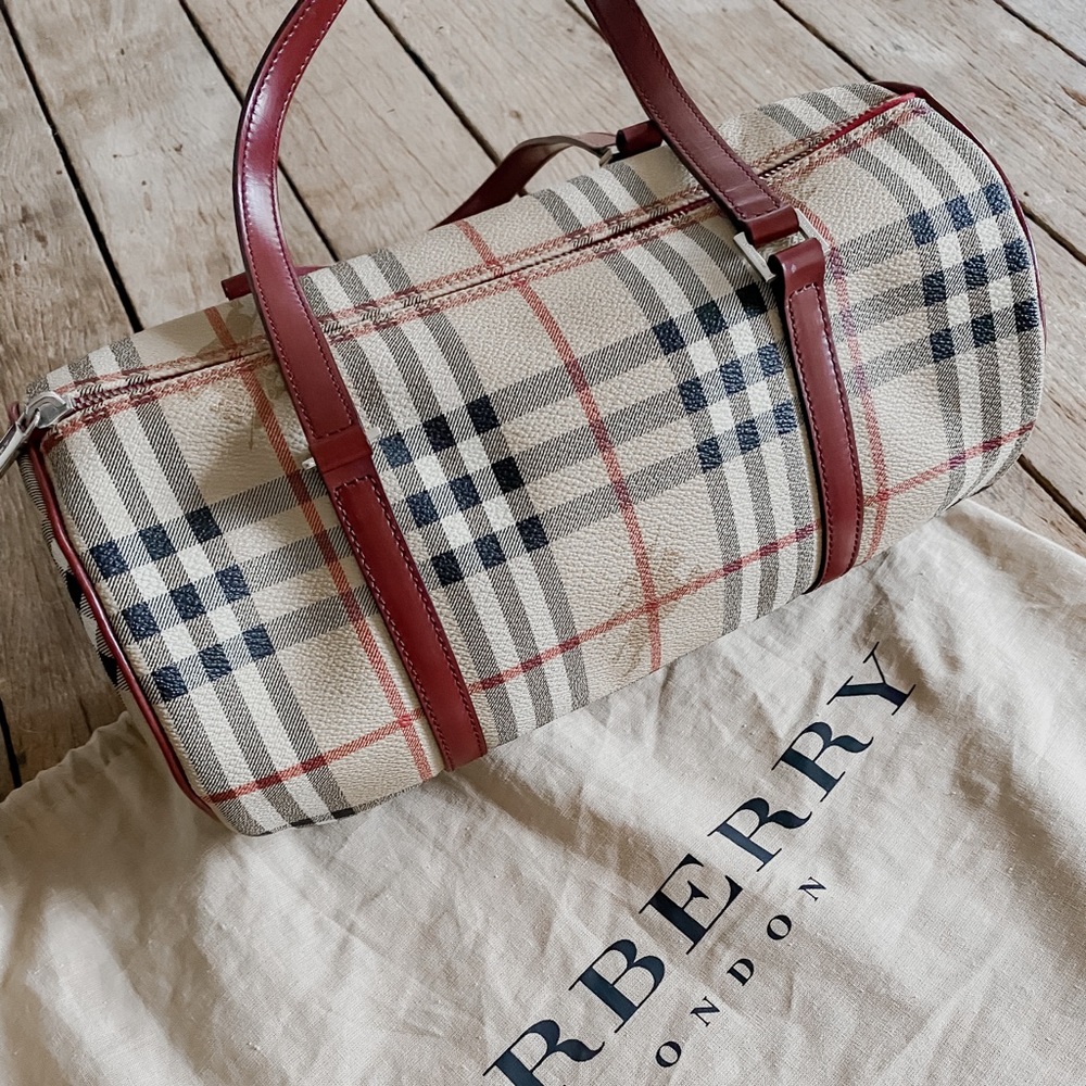 Burberry | Women’s Haymarket Check Barrel Bag Red